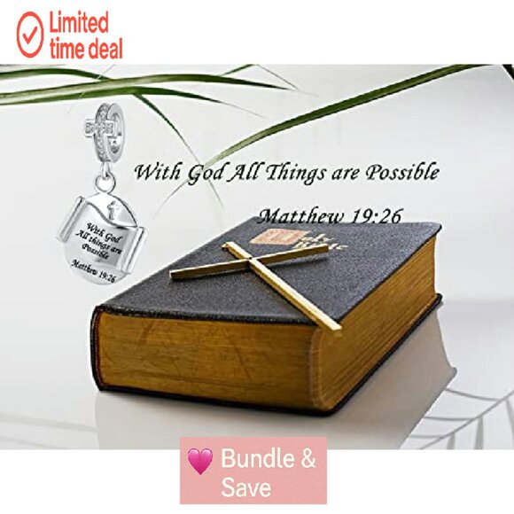 Christian Bible Charm Bead for Pandora Bracelets, Copper Religious Jewelry - Picture 5 of 8